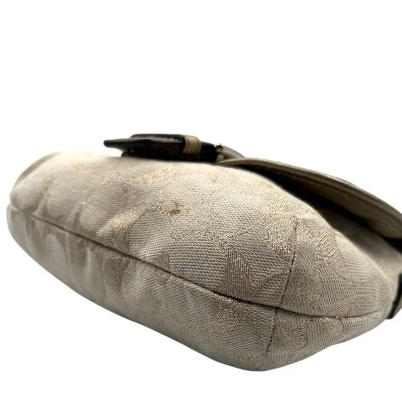 Coach Metallic Gold Beige Signature Jacquard Small Crossbody Bag Purse Buckle - Picture 2 of 7